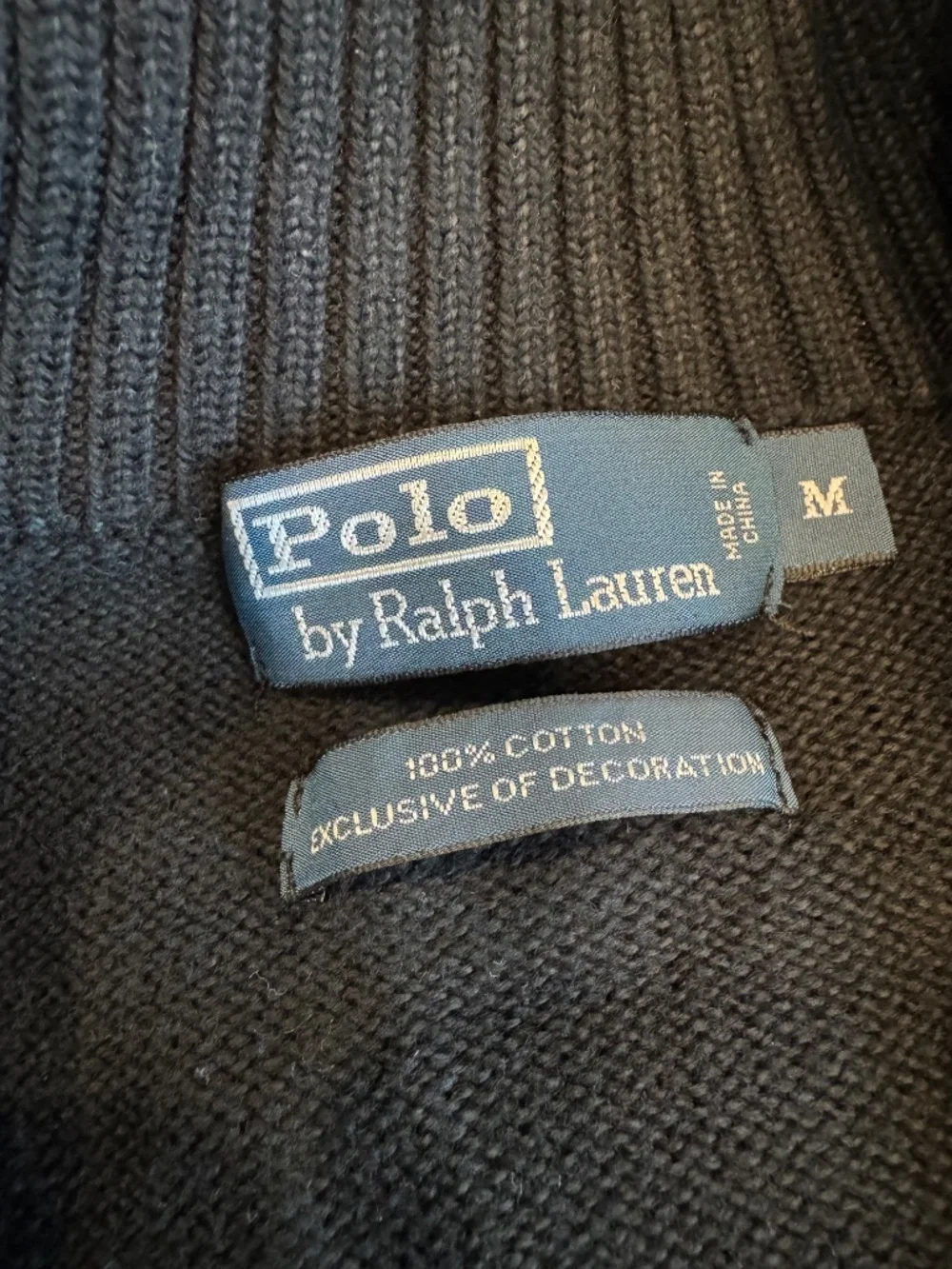 Polo Ralph Lauren Black Cotton Quarter Zip Sweater Red Pony Medium M
